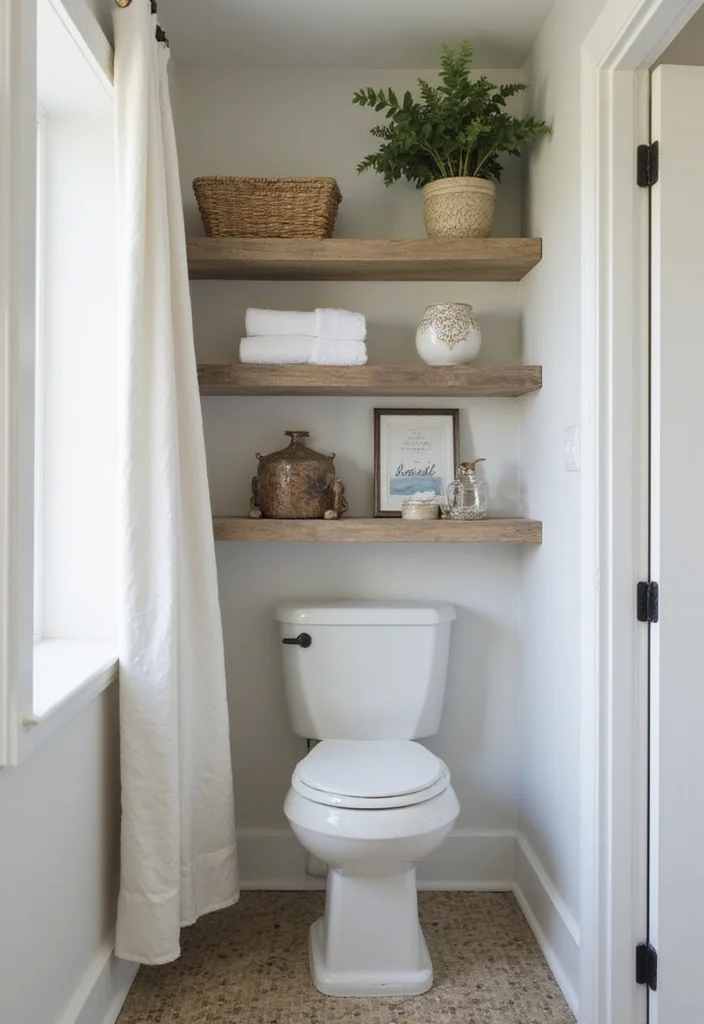 14 Long Narrow Bathroom Ideas for Better Flow and Smart Layouts - 7. Open Shelving