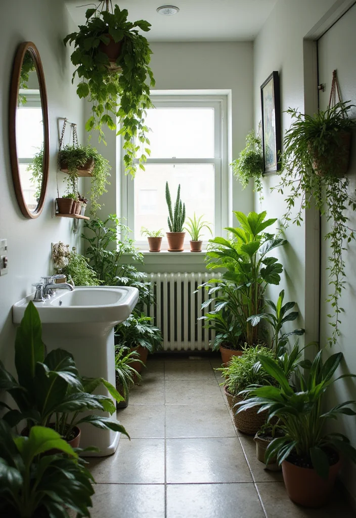 14 Long Narrow Bathroom Ideas for Better Flow and Smart Layouts - 8. Use of Plants