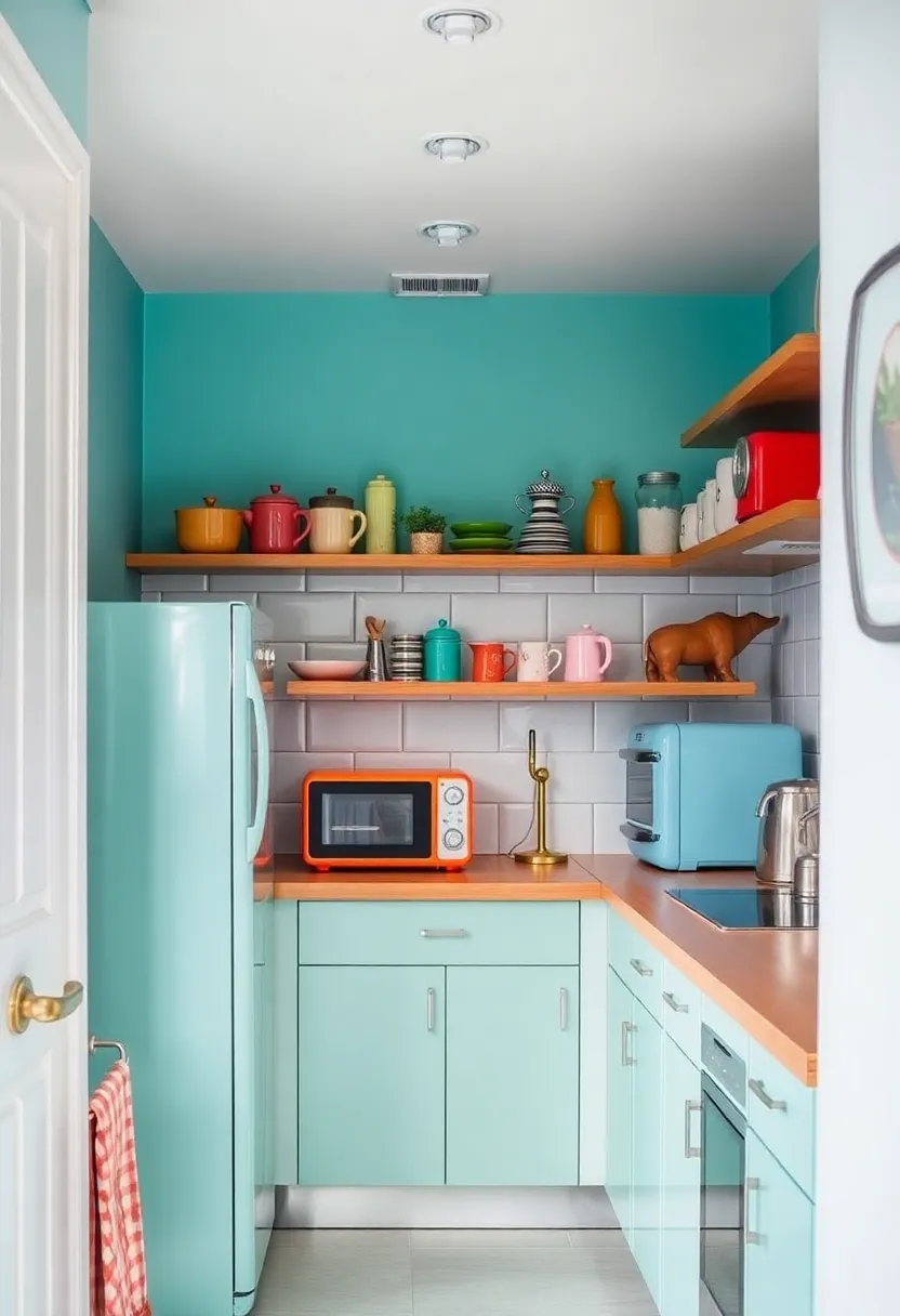 14 Narrow Kitchen Ideas for Efficient Streamlined Layouts - 12. Colorful Small Appliances