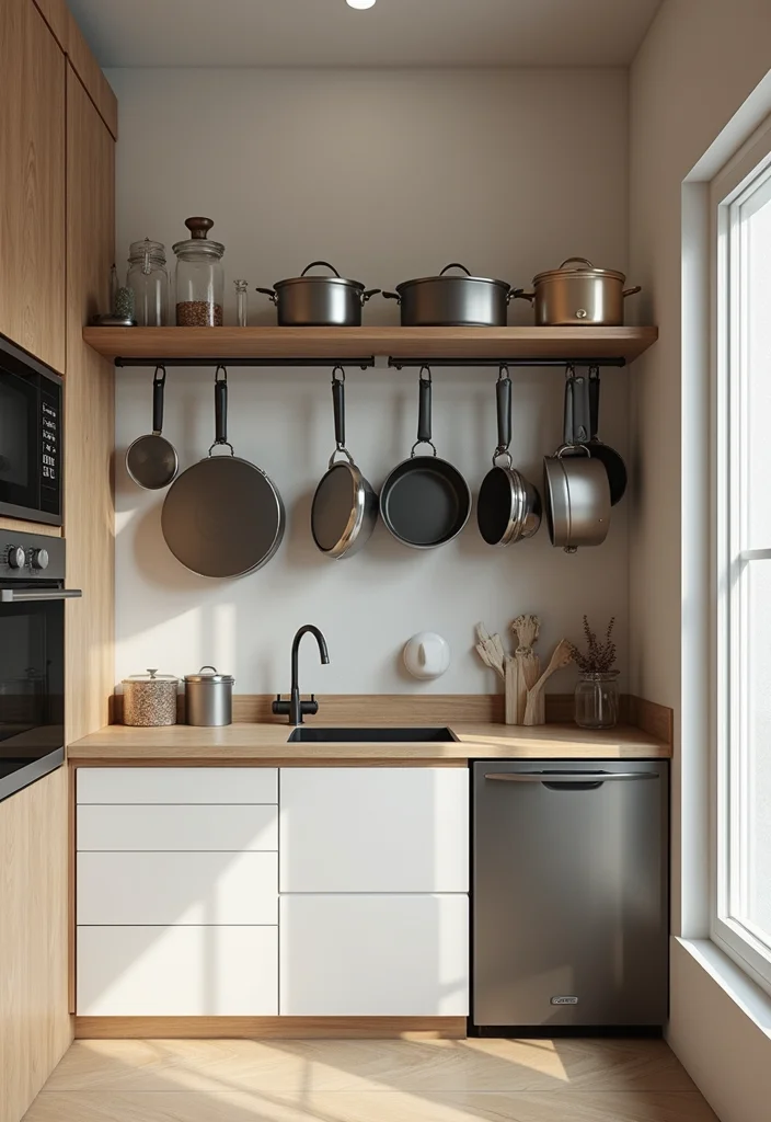 14 Narrow Kitchen Ideas for Efficient Streamlined Layouts - 2. Wall-Mounted Pot Racks