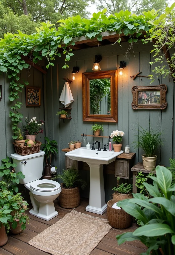 14 Outdoor Bathroom Ideas for Refreshing Natural Open Air Style - 14. Recycled and Upcycled Decor