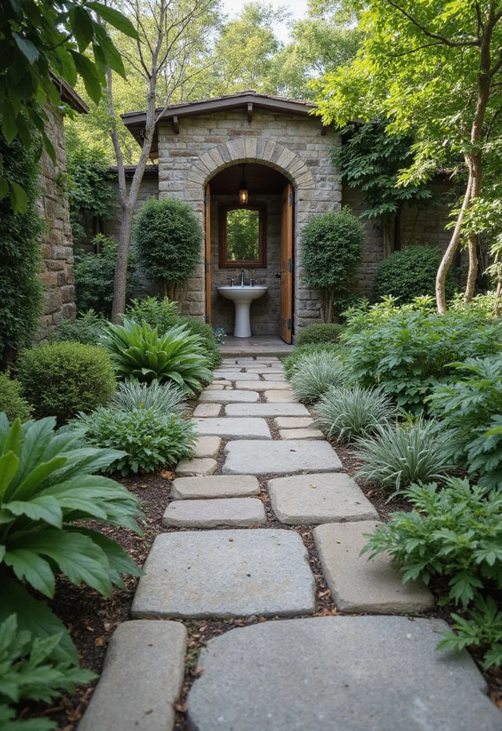 14 Outdoor Bathroom Ideas for Refreshing Natural Open Air Style - 7. Natural Stone Pathways to Your Bath