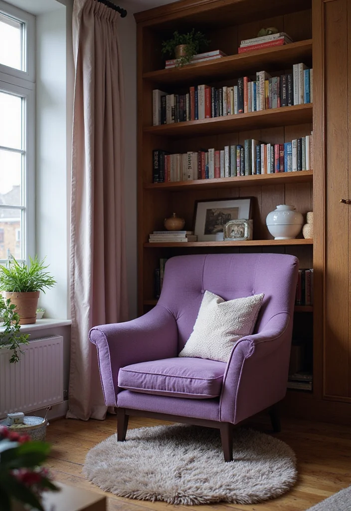 14 Purple Bedroom Ideas for Rich Calm Soft Stylish Color - 10. Cozy Reading Nooks