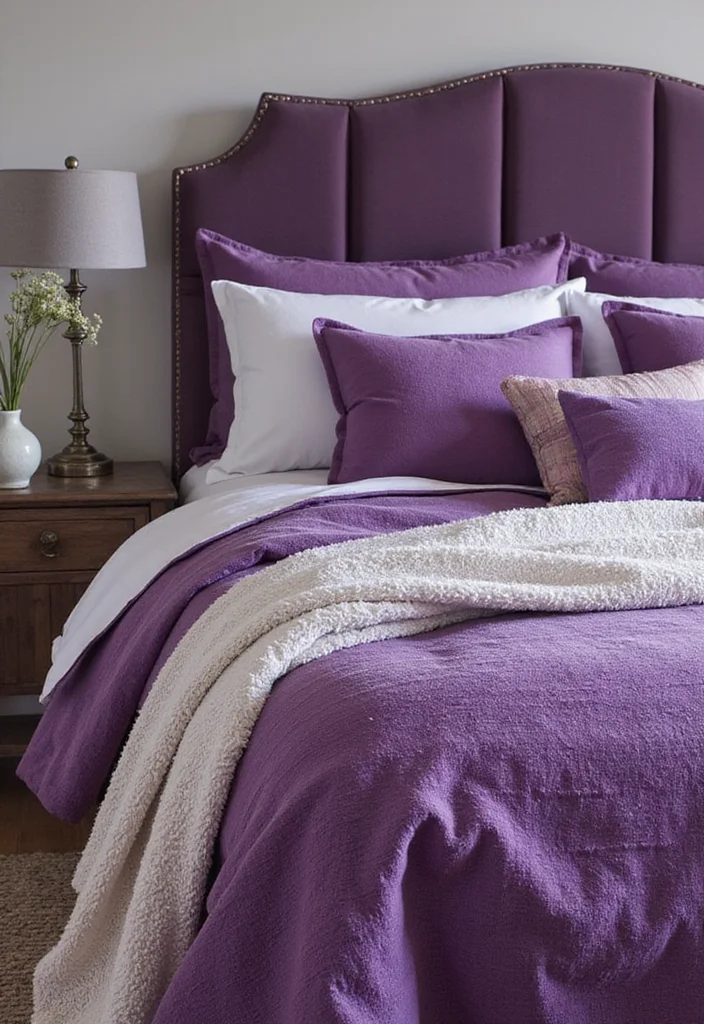 14 Purple Bedroom Ideas for Rich Calm Soft Stylish Color - 13. Purple-Inspired Bedding