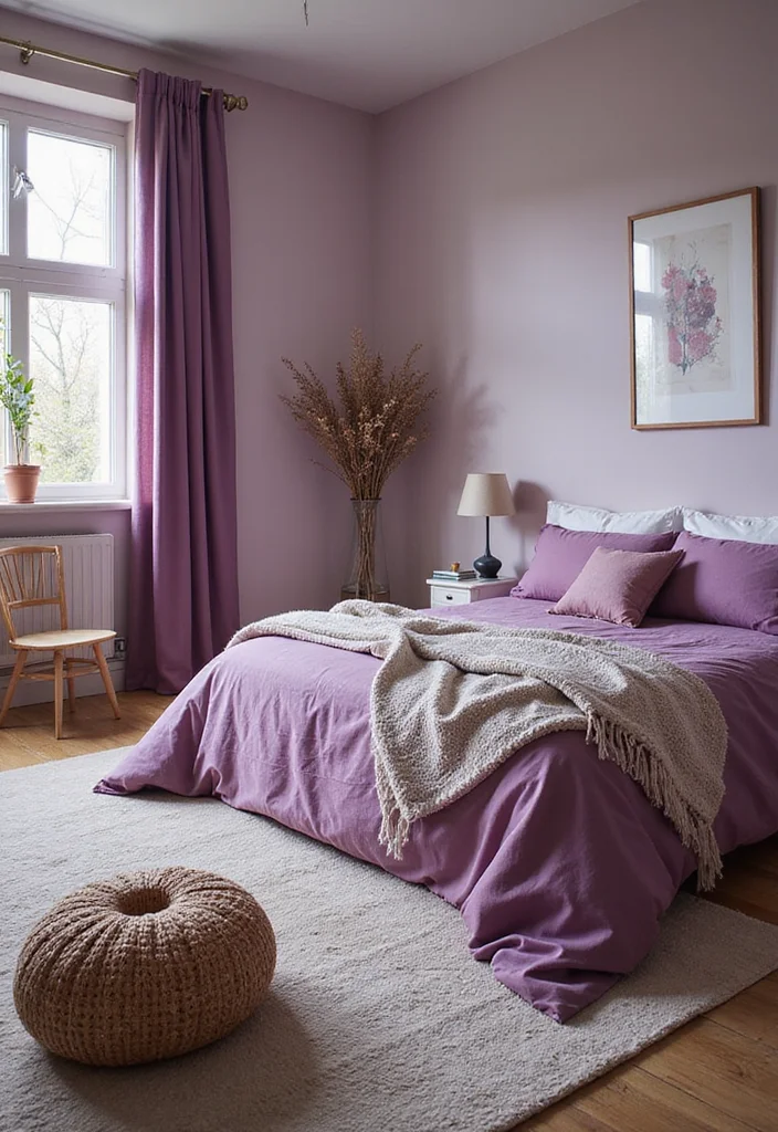 14 Purple Bedroom Ideas for Rich Calm Soft Stylish Color - 14. Seasonal Purple Decor Updates