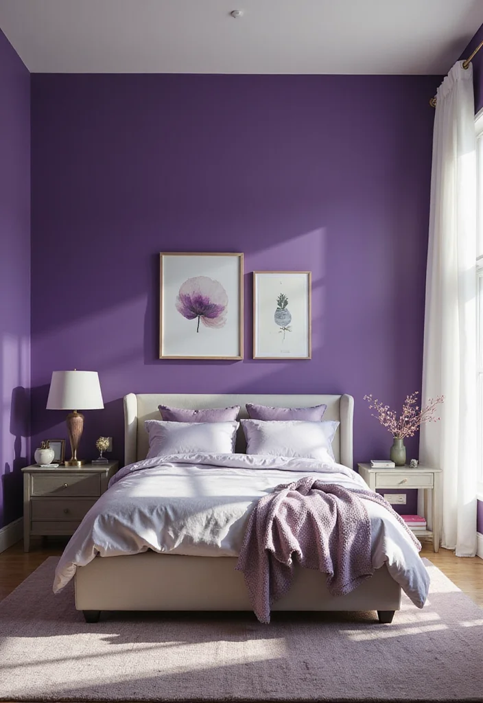 14 Purple Bedroom Ideas for Rich Calm Soft Stylish Color - 8. Bold Purple Statement Walls