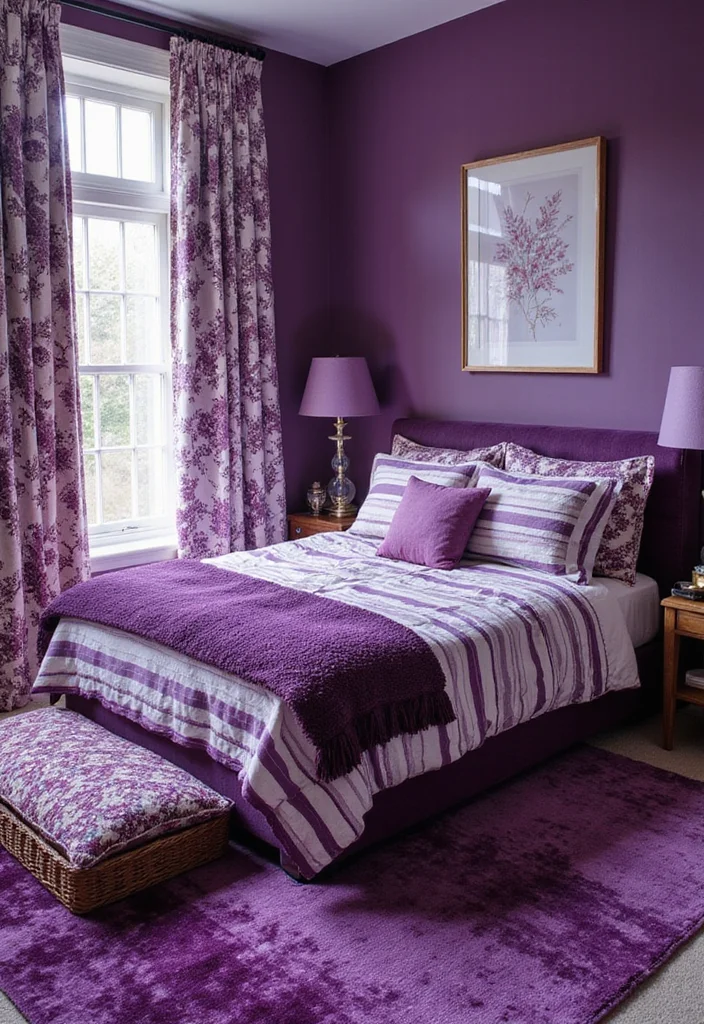14 Purple Bedroom Ideas for Rich Calm Soft Stylish Color - 9. Mixing Textures and Patterns