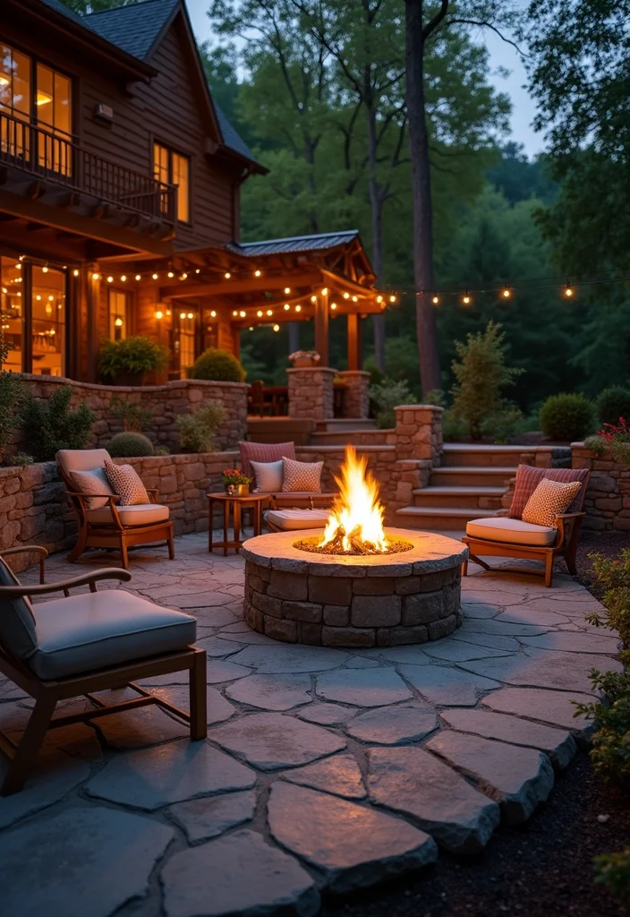 14 Sloped Backyard Ideas for Smart Terraced Useful Design - 2. Cozy Fire Pit Area