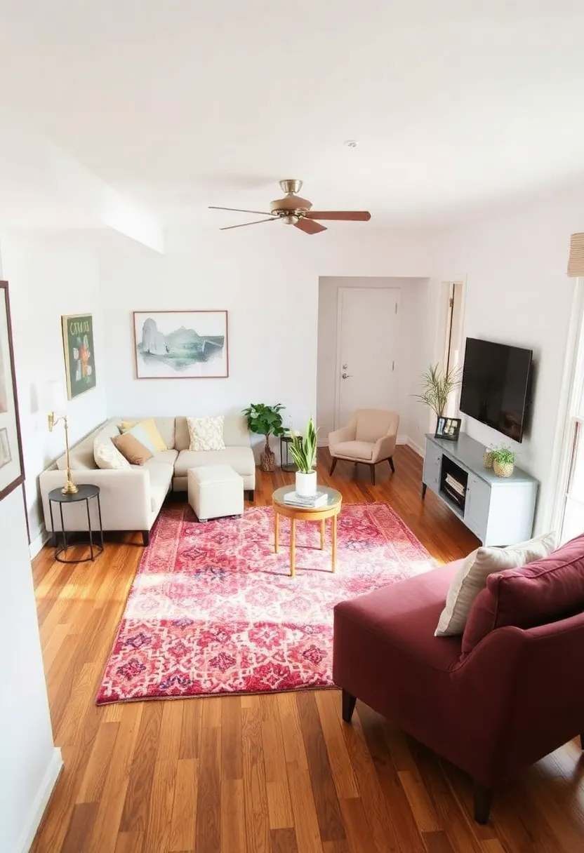 14 Small One Bedroom Apartment Ideas for Smart Efficient Living - 13. Use Rugs for Zones