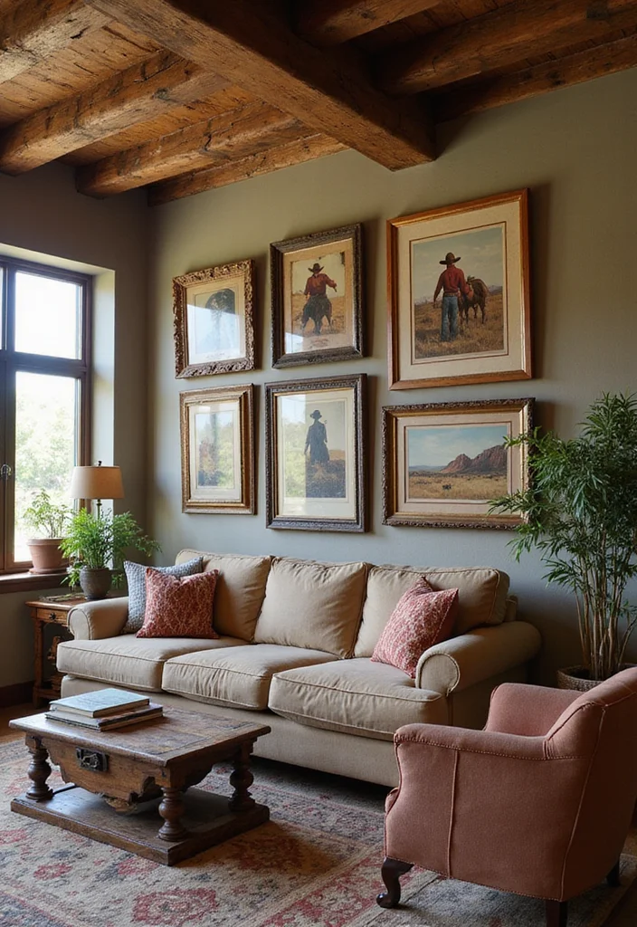 14 Western Living Room Ideas for Rustic Warm Americana Style - 9. Artwork with Western Themes