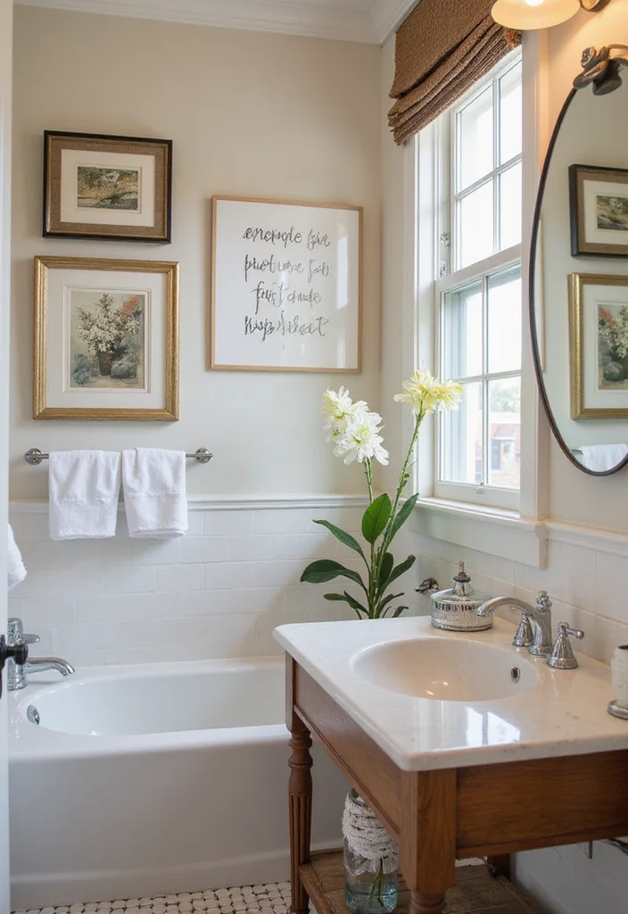 15 Cozy Bathroom Ideas for Warm Relaxing Comfortable Spaces - 12. Personal Touches with Art