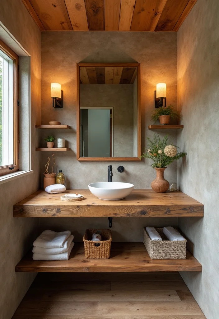 15 Cozy Bathroom Ideas for Warm Relaxing Comfortable Spaces - 2. Reclaimed Wood Features