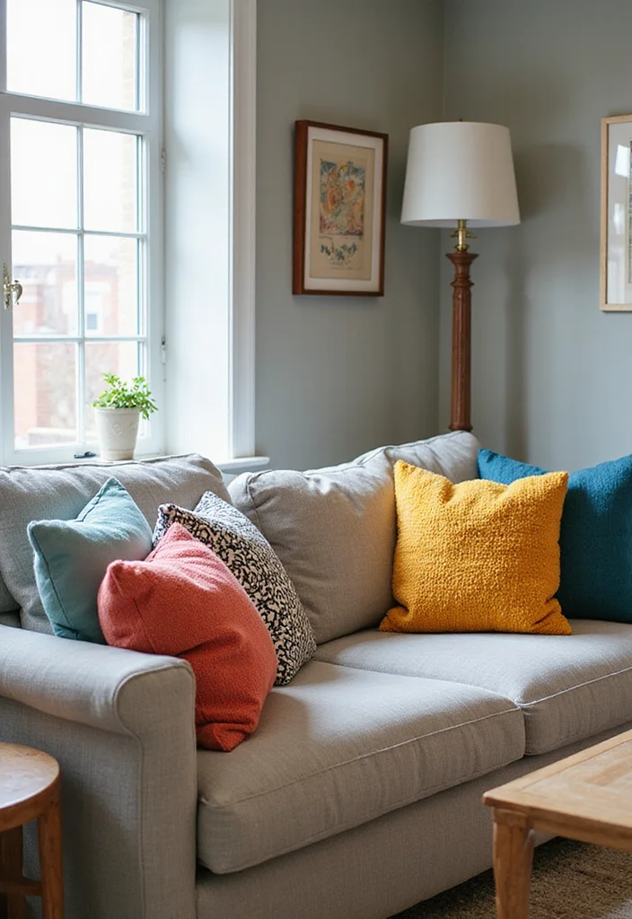 15 Small Cozy Living Room Ideas for Warm Inviting Comfort - 11. Colorful Accent Pillows