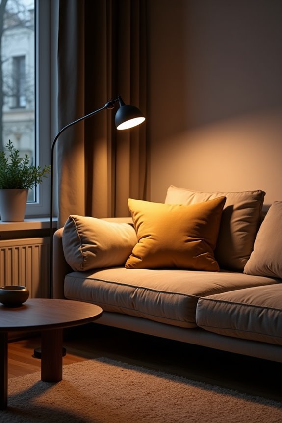 floor lamp beside seating for reading